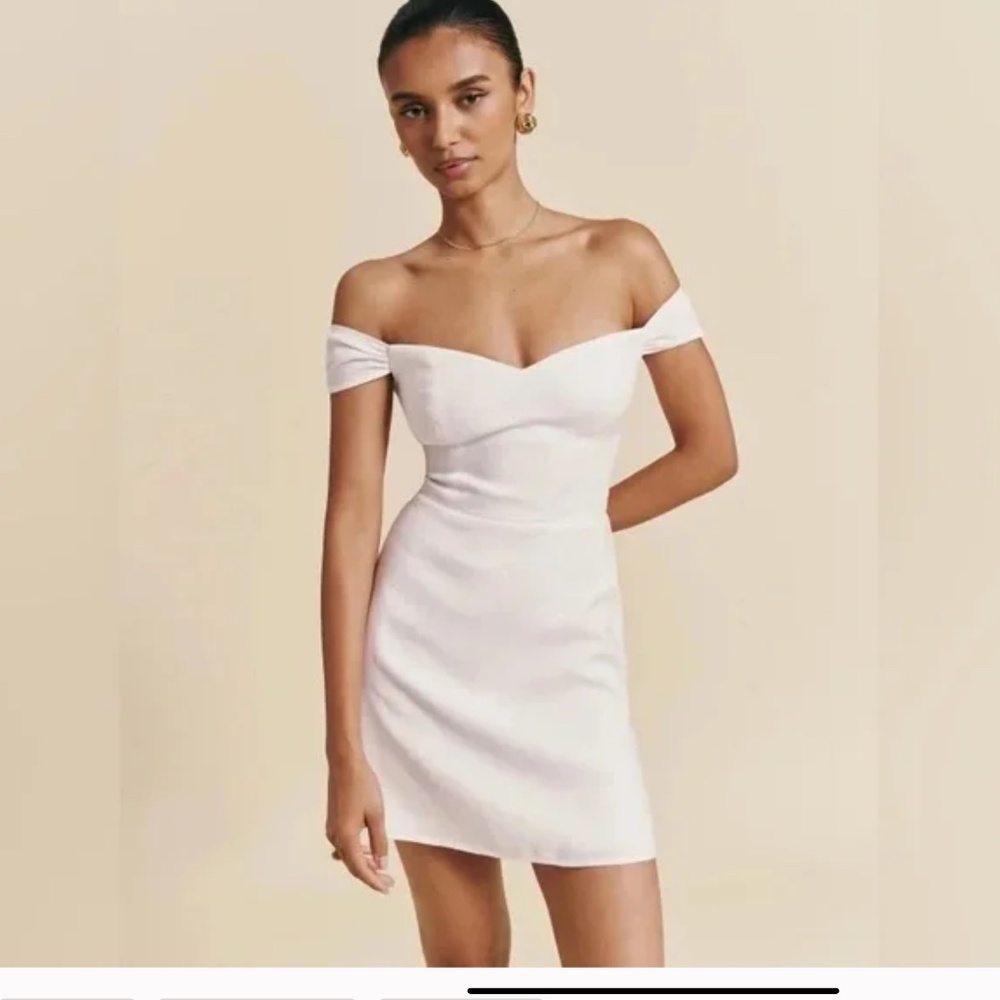 Reformation Off-Shoulder White Mini Dress
